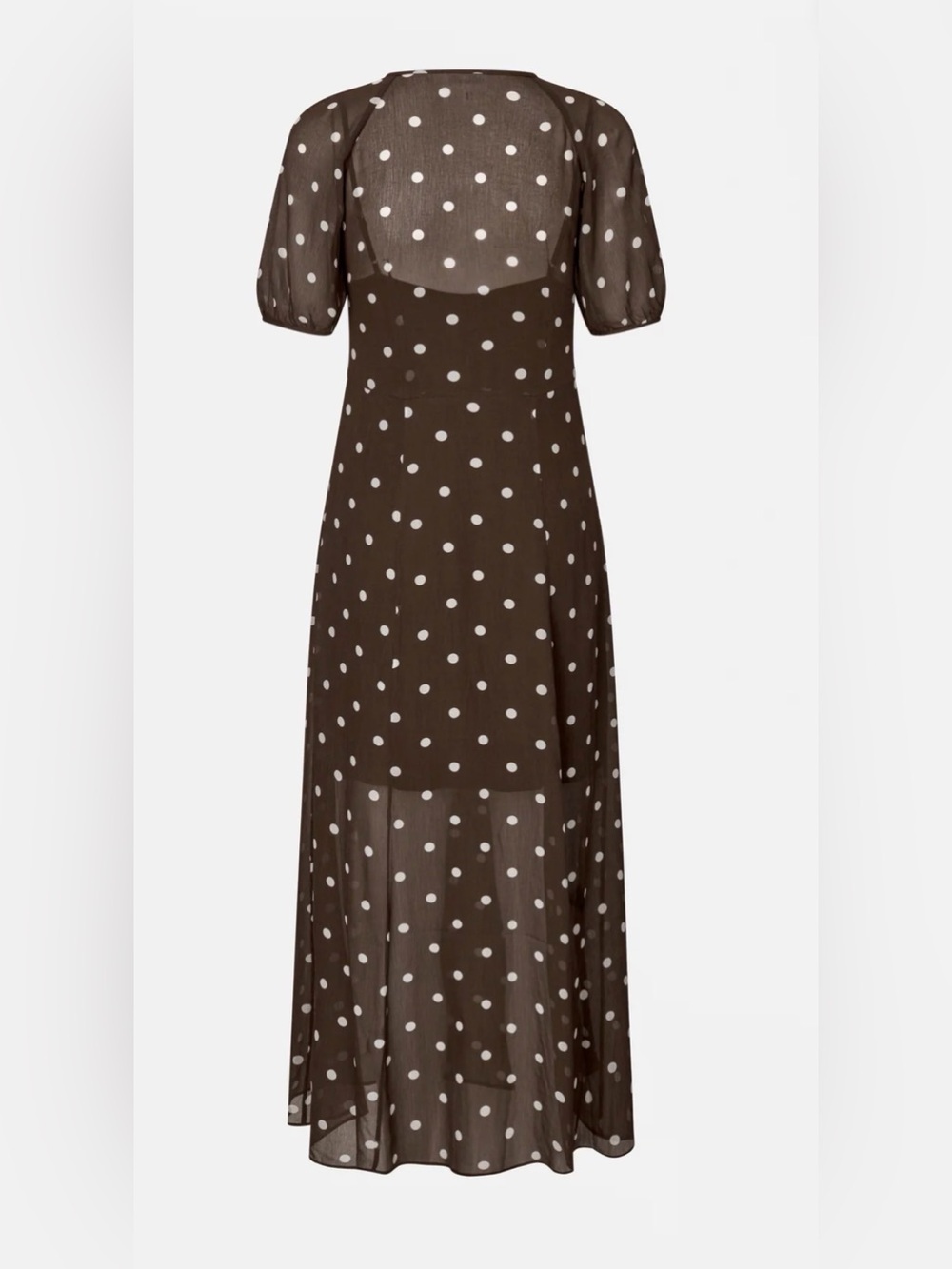 Polka Dot Ruffle Midi Dress in Brown - Picture 4 of 4
